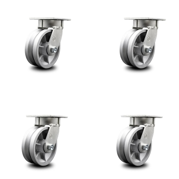 Service Caster 5 Inch Kingpinless V Groove Semi Steel Wheel Swivel Top Plate Caster, 4PK SCC-KP30S520-VGR-4 - main